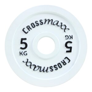 Crossmaxx kalibreret vægtskive 5 kg i støbejern til styrkeløft - hvid - Crossmaxx