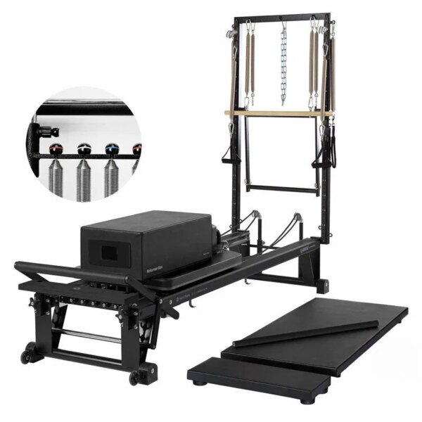 Merrithew V2 Max Plus Reformer (Jet Black) med højpræcision gear pakke og masser af udstyr. Cadillac reformer - Merrithew