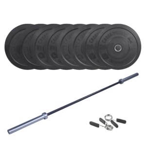Crossmaxx CF Vægtstangssæt (100 kg skiver + 15 kg vægtstang). Perfekt til crossfit og styrketræning - Crossmaxx
