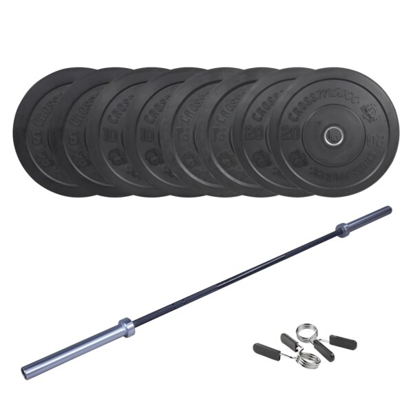 Crossmaxx CF Vægtstangssæt (100 kg skiver + 15 kg vægtstang). Perfekt til crossfit og styrketræning - Crossmaxx