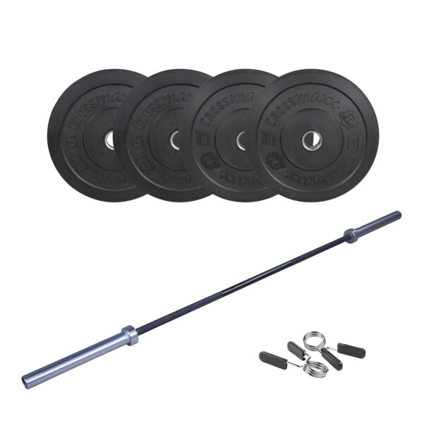 Crossmaxx CF Vægtstangssæt (30 kg skiver + 15 kg vægtstang). Perfekt til crossfit og styrketræning - Crossmaxx