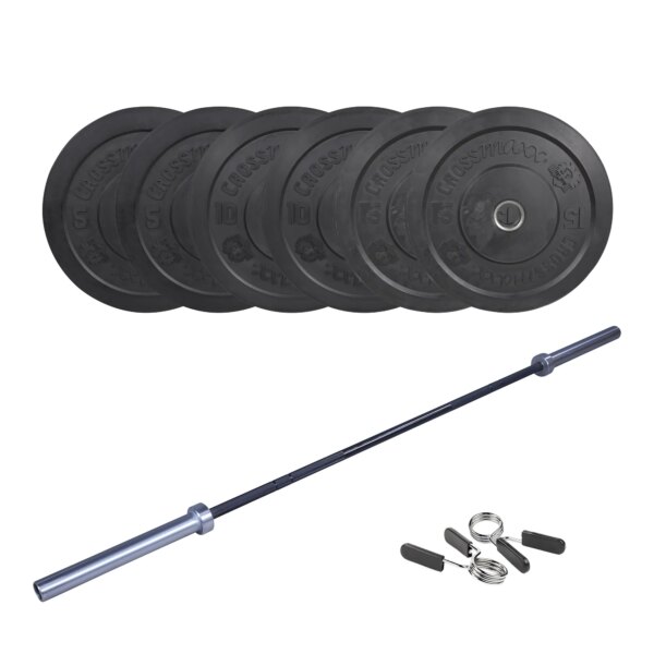 Crossmaxx CF Vægtstangssæt (60 kg skiver + 20 kg vægtstang). Perfekt til crossfit og styrketræning - Crossmaxx