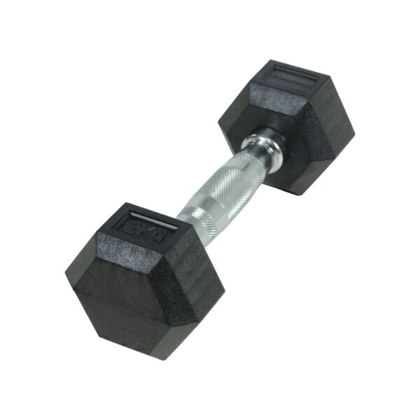 Crossmaxx Hexagon Håndvægt 2 kg - Lavet i støbejern, belagt med gummi - Riflet håndtag for godt greb - Til crossfit og styrketræning - Crossmaxx