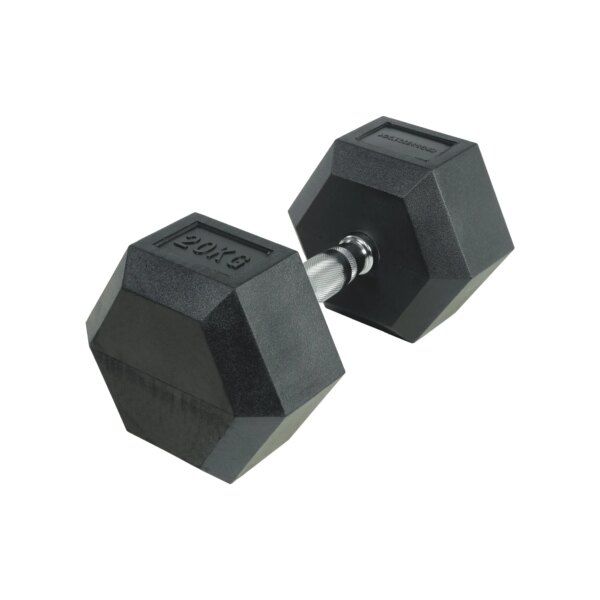 Crossmaxx Hexagon Håndvægt 30 kg - Lavet i støbejern, belagt med gummi - Riflet håndtag for godt greb - Til crossfit og styrketræning - Crossmaxx