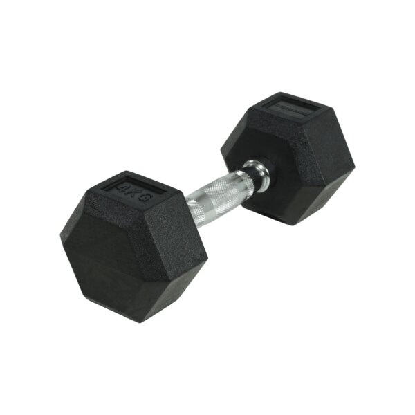 Crossmaxx Hexagon Håndvægt 4 kg - Lavet i støbejern, belagt med gummi - Riflet håndtag for godt greb - Til crossfit og styrketræning - Crossmaxx