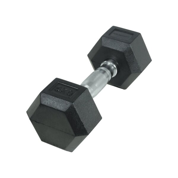 Crossmaxx Hexagon Håndvægt 5 kg - Lavet i støbejern, belagt med gummi - Riflet håndtag for godt greb - Til crossfit og styrketræning - Crossmaxx