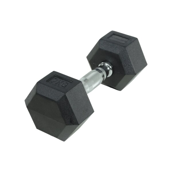 Crossmaxx Hexagon Håndvægt 7 kg - Lavet i støbejern, belagt med gummi - Riflet håndtag for godt greb - Til crossfit og styrketræning - Crossmaxx