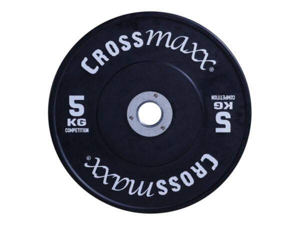 Crossmaxx Competition vægtskive 5 kg - sort. Af vulkaniseret gummi, slidstærk kvalitet. Til vægtløftning, crossfit og funktionel træning - Crossmaxx