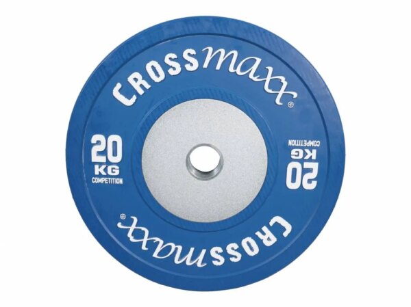 Crossmaxx Competition vægtskive 20 kg - blå. Af vulkaniseret gummi, slidstærk kvalitet. Til vægtløftning, crossfit og funktionel træning - Crossmaxx