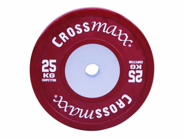 Crossmaxx Competition vægtskive 25 kg - rød. Af vulkaniseret gummi, slidstærk kvalitet. Til vægtløftning, crossfit og funktionel træning - Crossmaxx