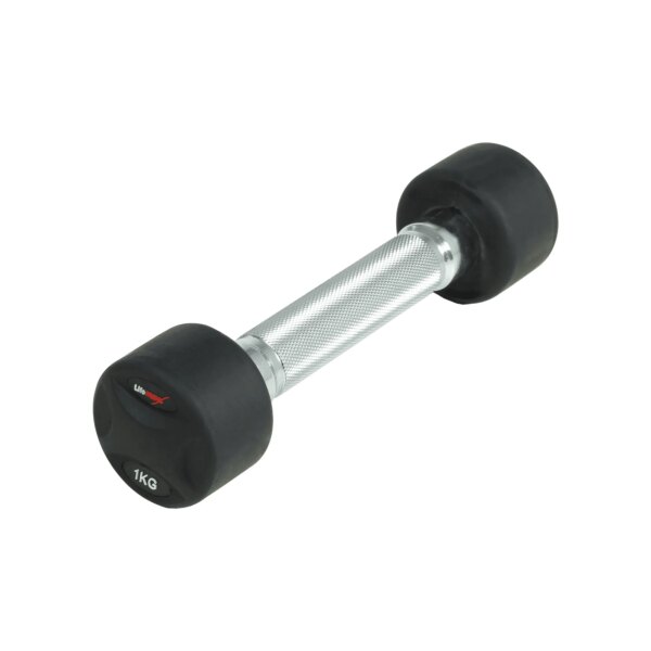 Lifemaxx fast håndvægt 1 kg - Rund håndvægt med riflet greb - Lavet i støbejern beklædt med gummi - Til crossfit og styrketræning - Lifemaxx