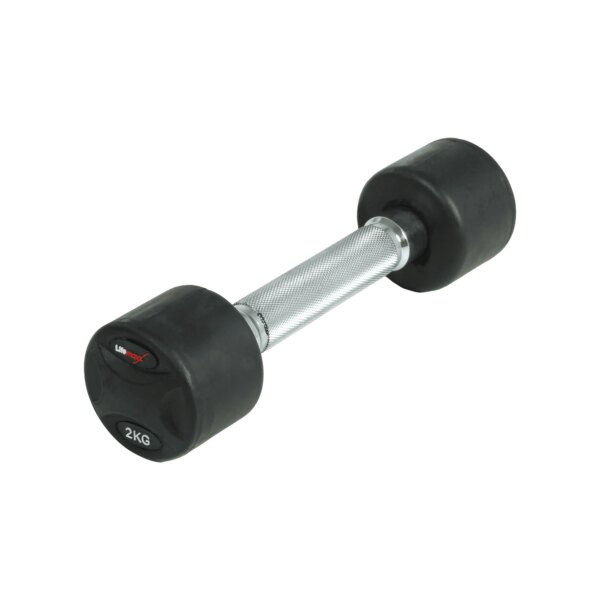 Lifemaxx fast håndvægt 2 kg - Rund håndvægt med riflet greb - Lavet i støbejern beklædt med gummi - Til crossfit og styrketræning - Lifemaxx