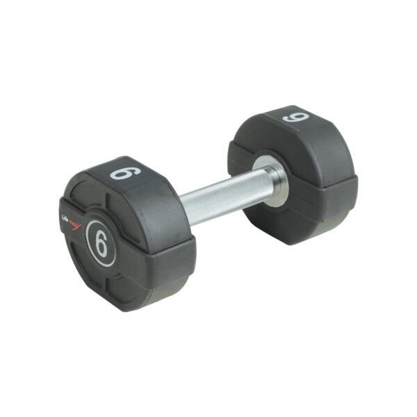 Lifemaxx PU Håndvægt 6 kg - Lige riflet håndtag - Udstyr til crossfit, styrketræning og funktionel fitness - Lifemaxx