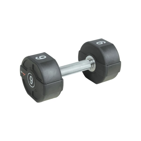 Lifemaxx PU Håndvægt 9 kg - Lige riflet håndtag - Udstyr til crossfit, styrketræning og funktionel fitness - Lifemaxx
