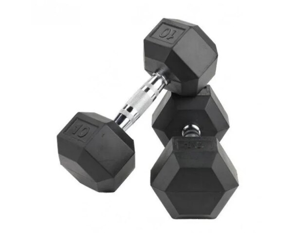 Crossmaxx Hexagon Håndvægt - Lavet i støbejern, belagt med gummi - Riflet håndtag for godt greb - Til crossfit og styrketræning - Crossmaxx