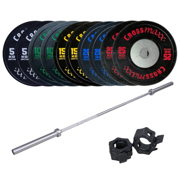 Crossmaxx Vægtløftning Vægtstangssæt 150 kg Sort + 20 kg Stang - Crossmaxx