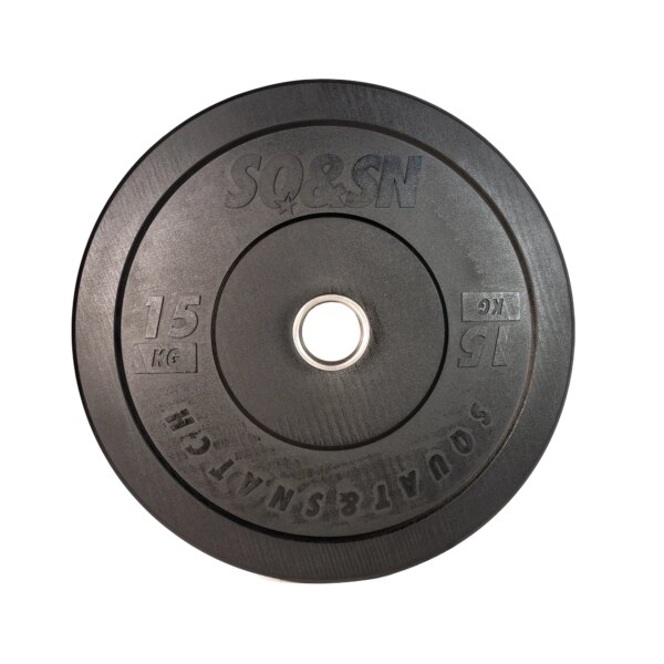 SQ&SN Bumper Plate Vægtskive (15 kg) i sort. Udstyr til styrketræning, vægtløftning og crossfit træning - SQ&SN