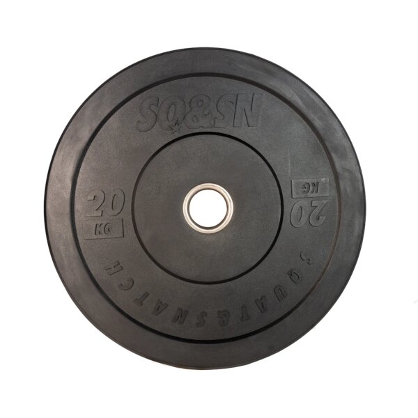 SQ&SN Bumper Plate Vægtskive (20 kg) i sort. Udstyr til styrketræning, vægtløftning og crossfit træning - SQ&SN