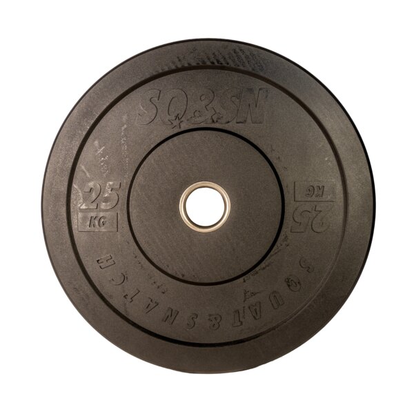 SQ&SN Bumper Plate Vægtskive (25 kg) i sort. Udstyr til styrketræning, vægtløftning og crossfit træning - SQ&SN