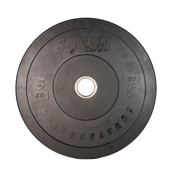 SQ&SN Bumper Plate Vægtskive (5 kg) i sort. Udstyr til styrketræning, vægtløftning og crossfit træning - SQ&SN