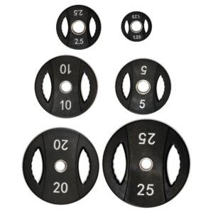 SQ&SN PU vægtskive (15 kg) med håndtag. Ærmediameter 50 mm. Slidstærk og holdbar - perfekt til crossfit og funktionel træning. - SQ&SN
