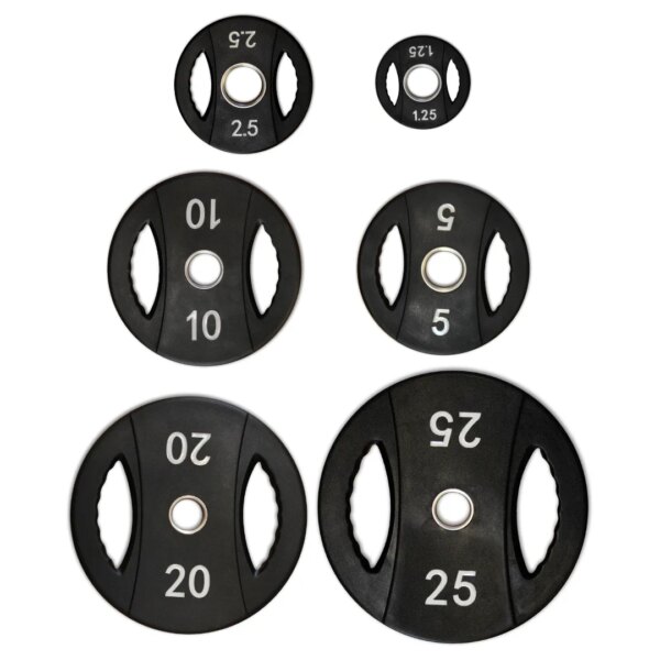 SQ&SN PU vægtskive (15 kg) med håndtag. Ærmediameter 50 mm. Slidstærk og holdbar - perfekt til crossfit og funktionel træning. - SQ&SN