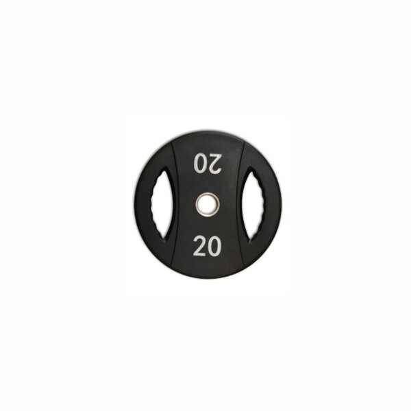 SQ&SN PU vægtskive (20 kg) med håndtag. Ærmediameter 50 mm. Slidstærk og holdbar - perfekt til crossfit og funktionel træning. - SQ&SN