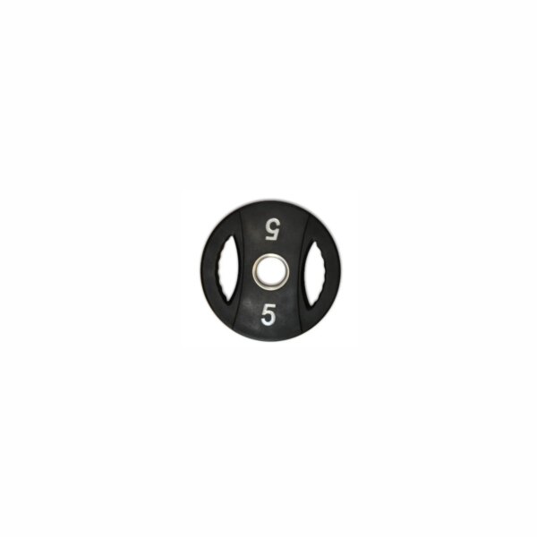 SQ&SN PU vægtskive (5 kg) med håndtag. Ærmediameter 50 mm. Slidstærk og holdbar - perfekt til crossfit og funktionel træning. - SQ&SN