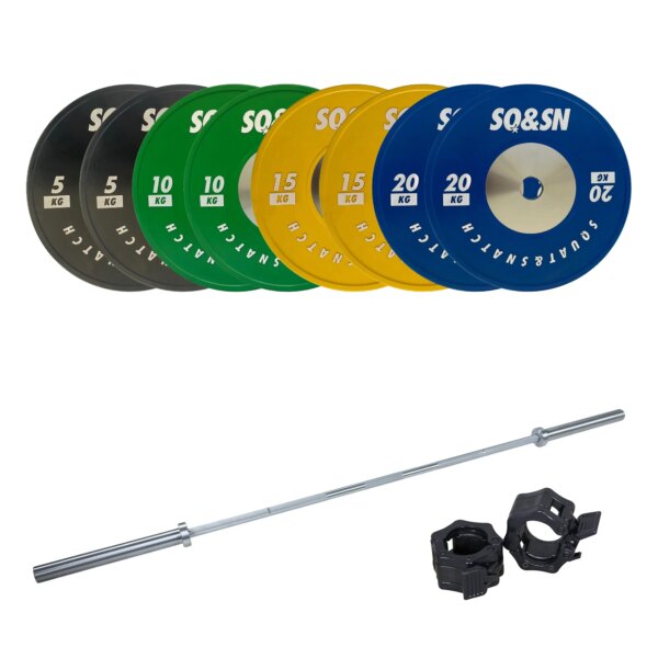 SQ&SN Styrkeløft Vægtstangssæt 100 kg Farvet + 20 kg Stang - SQ&SN