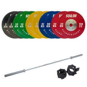 SQ&SN Styrkeløft Vægtstangssæt 150 kg Farvet + 20 kg Stang - SQ&SN