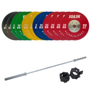 SQ&SN Styrkeløft Vægtstangssæt 200 kg Farvet + 20 kg Stang - SQ&SN