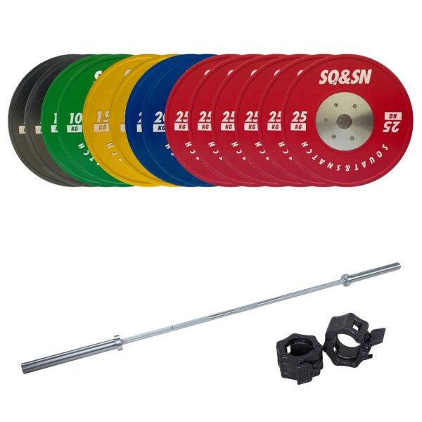SQ&SN Styrkeløft Vægtstangssæt 250 kg Farvet + 20 kg Stang - SQ&SN
