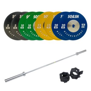 SQ&SN Vægtløftning Vægtstangssæt 100 kg Farvet + 15 kg Stang - SQ&SN