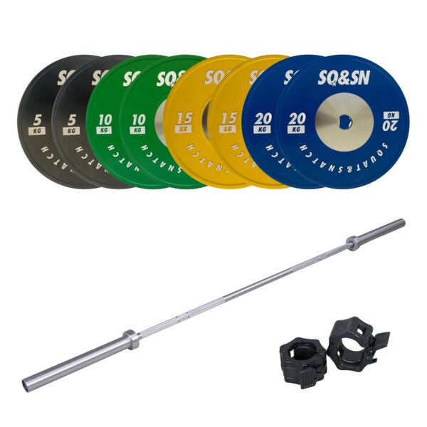 SQ&SN Vægtløftning Vægtstangssæt 100 kg Farvet + 20 kg Stang - SQ&SN