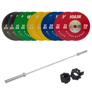 SQ&SN Vægtløftning Vægtstangssæt 150 kg Farvet + 15 kg Stang - SQ&SN