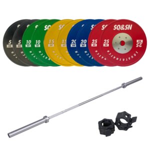 SQ&SN Vægtløftning Vægtstangssæt 150 kg Farvet + 20 kg Stang - SQ&SN