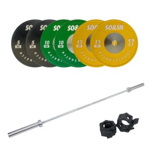 SQ&SN Vægtløftning Vægtstangssæt 60 kg Farvet + 15 kg Stang - SQ&SN