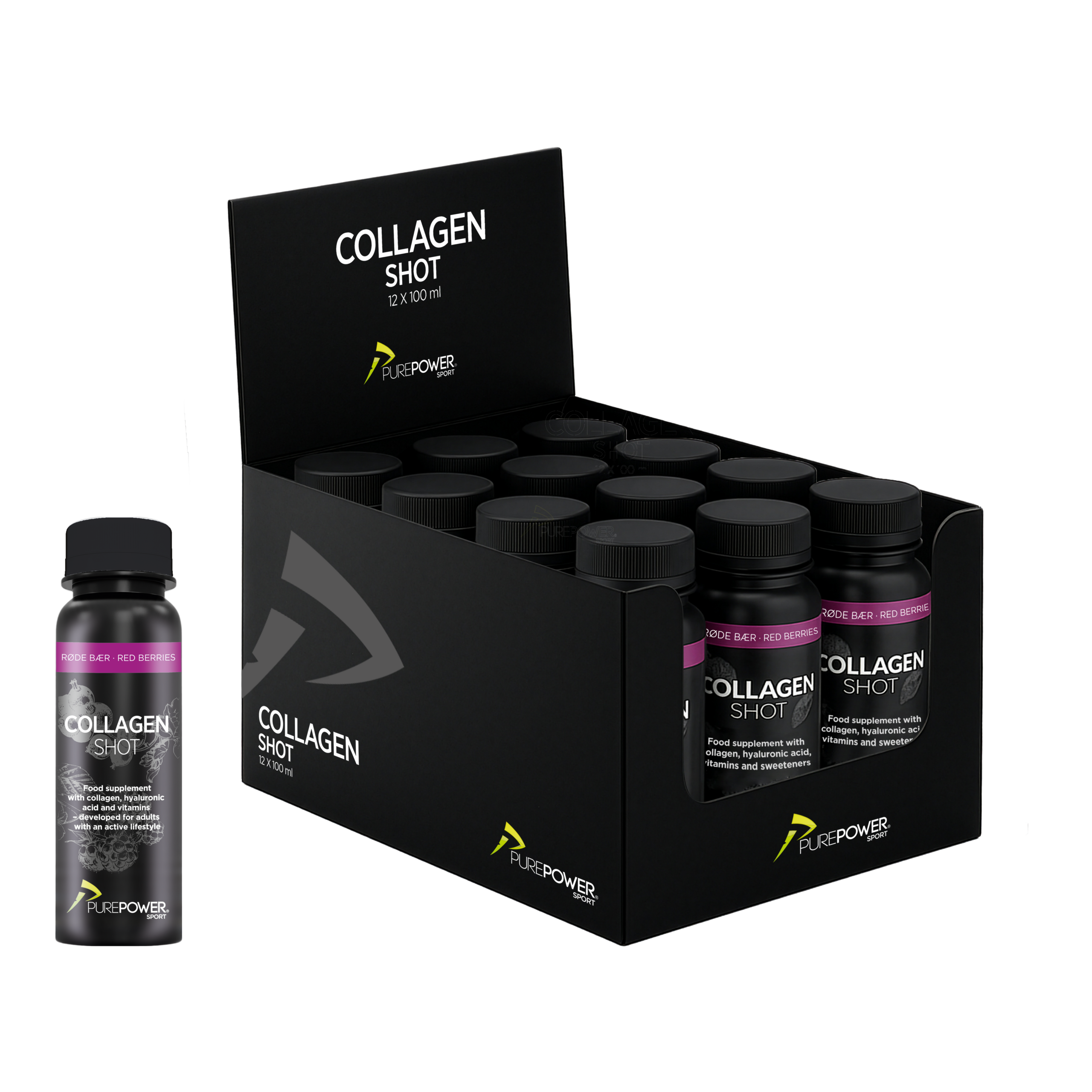 Collagen Shot Rødebær - 12 shots - PurePower