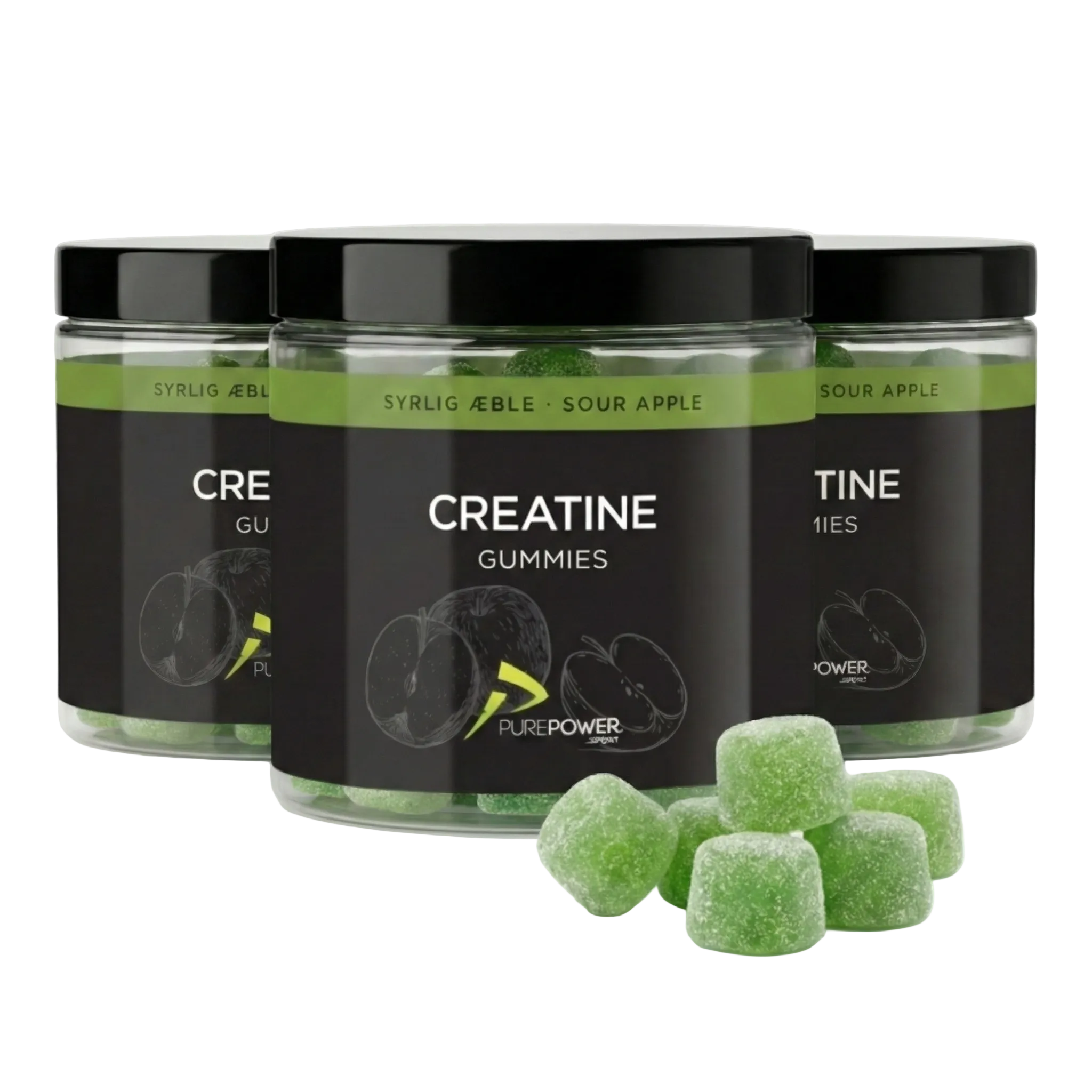 Creatine Gummies Sour Apple 3 x 60 stk. - PurePower