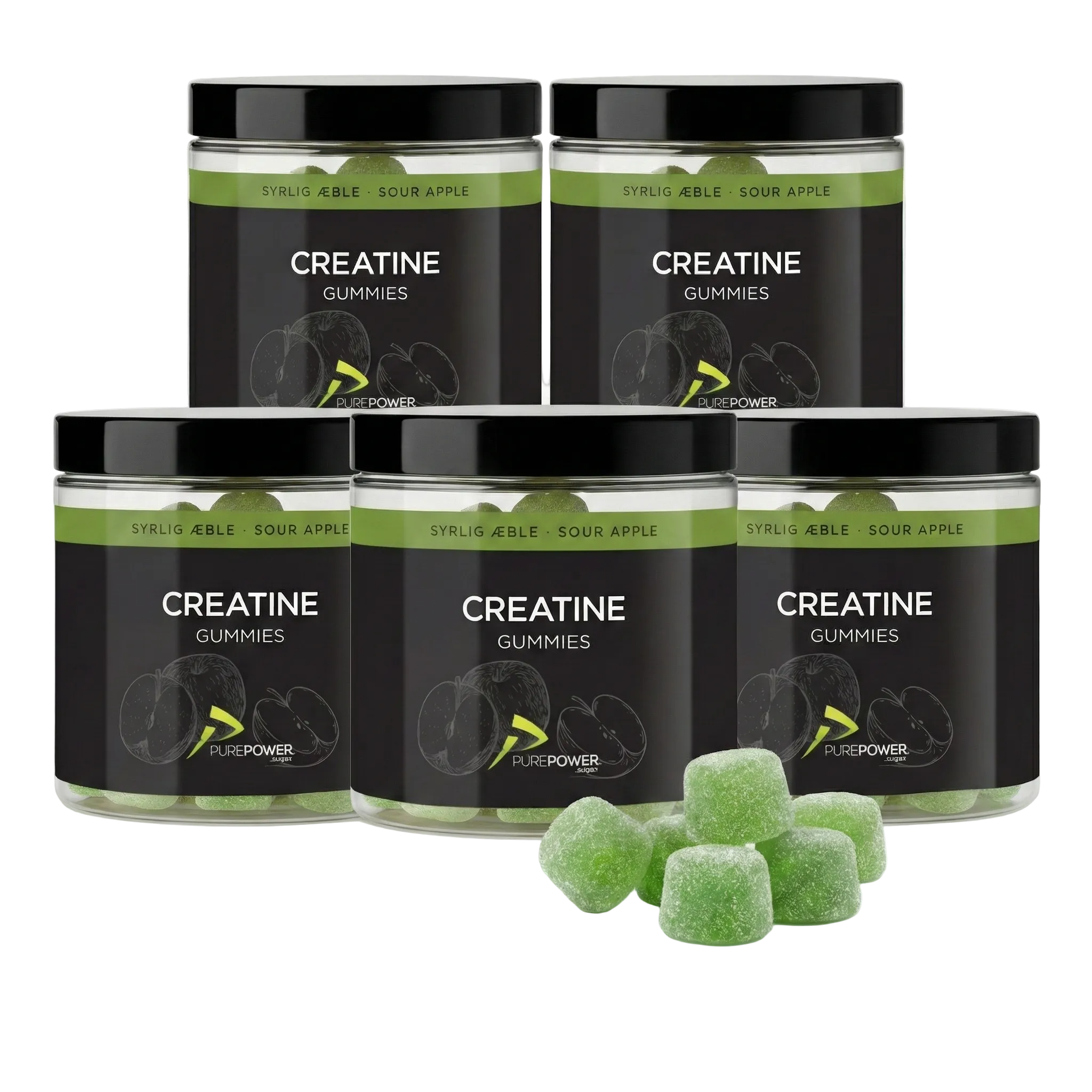 Creatine Gummies Sour Apple 5 x 60 stk. - PurePower